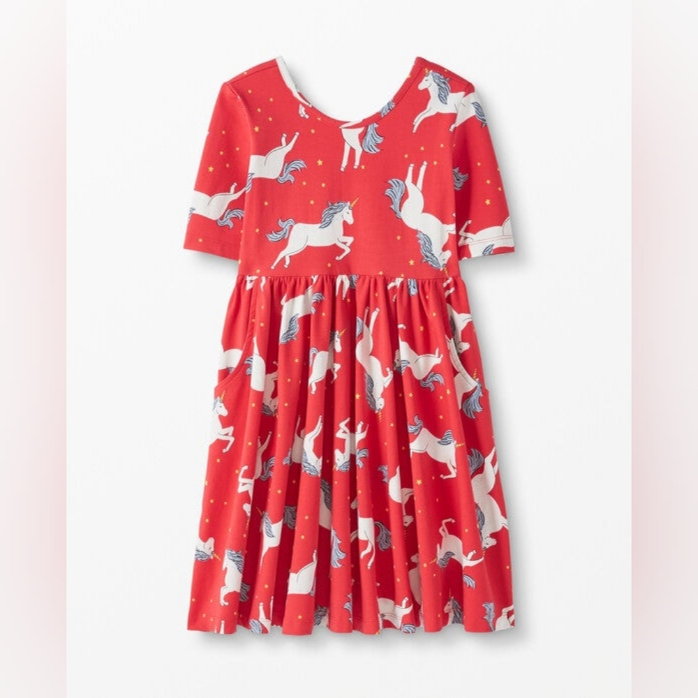 Hanna Andersson Red Unicorn Skater Dress, Size 4 (100cm)